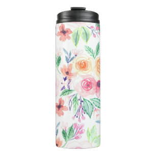 Watercolor flowers and leaves thermal tumbler