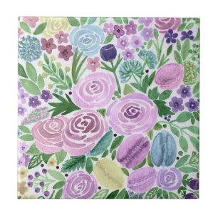 Watercolor, flowers and macaroons tile