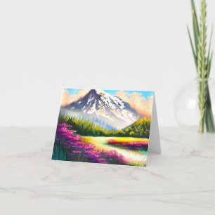 Watercolor flowers and mountain customizable card