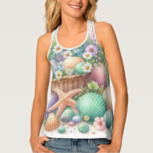 Watercolor Flowers and sea and seashells on beach