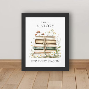 Watercolor Flowers and Vintage Books  Poster
