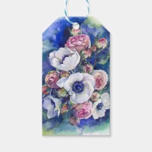 Watercolor flowers anemone roses illustration flow gift tags