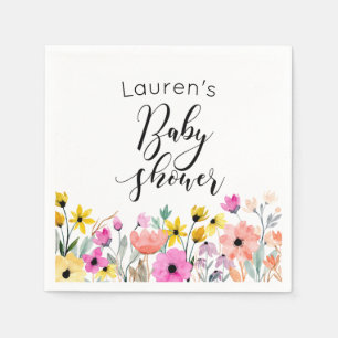 Watercolor Flowers Baby Shower Napkin