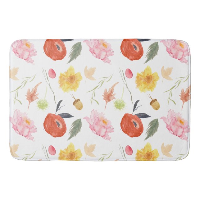 Watercolor Flowers Bath Mat (Front)