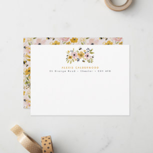 Watercolor Flowers & Bees Personalized Card
