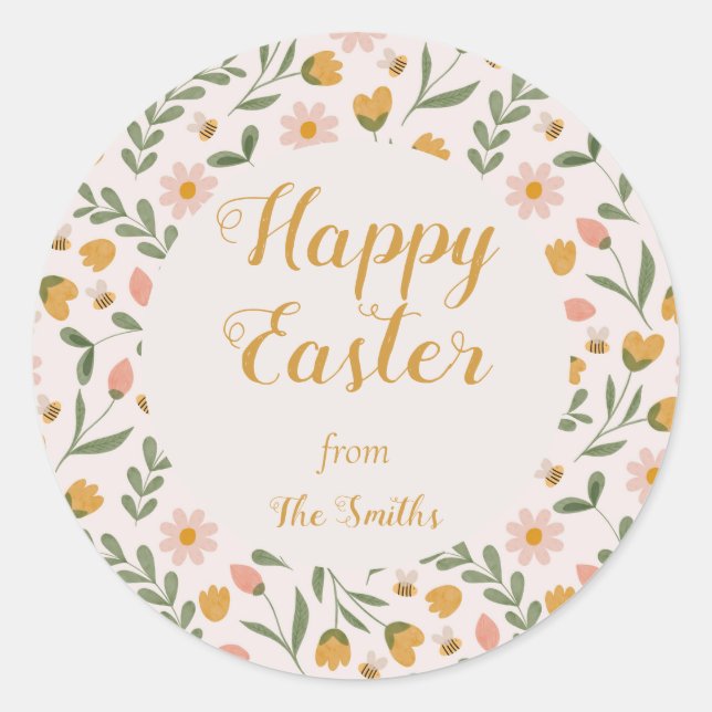 Watercolor Flowers & Bees Spring Easter Sticker (Front)