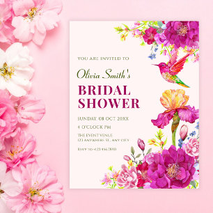Watercolor flowers bird bridal shower invitation