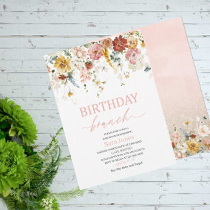 Watercolor Flowers Birthday brunch Baby Shower Inv Invitation