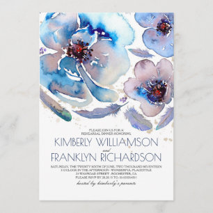 Watercolor Flowers Blue Boho Rehearsal Dinner Invitation