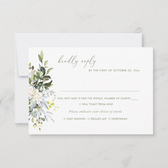 Watercolor Flowers Blue Gum Eucalyptus, Meal RSVP Invitation (Front)