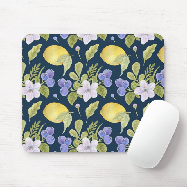 Watercolor Flowers, Blueberry and Sour Mouse Pad (With Mouse)