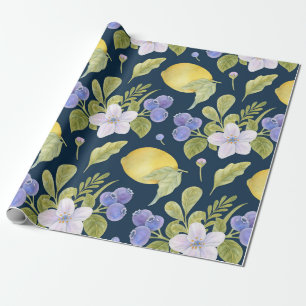 Watercolor Flowers, Blueberry and Sour Wrapping Paper