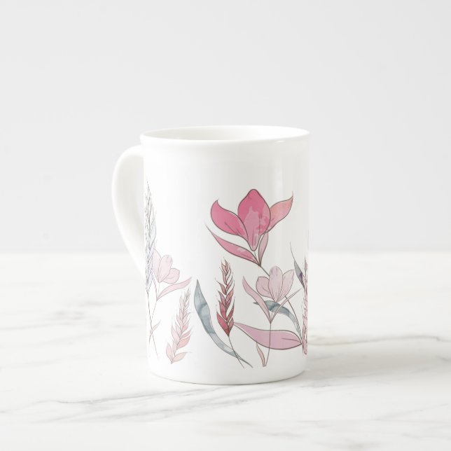 Watercolor flowers bone china mug (Front Left)