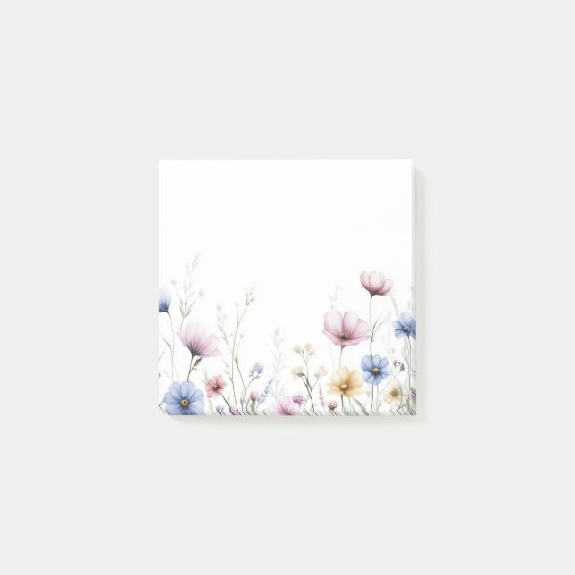 Watercolor Flowers Bottom Border Wildflowers Post-it Notes (Front)