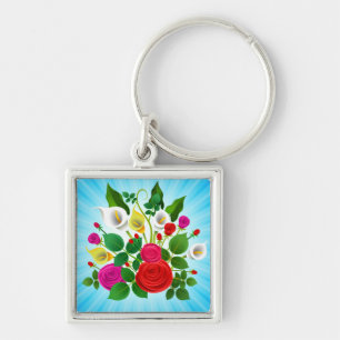 Watercolor Flowers Bouquet-47149 Keychain