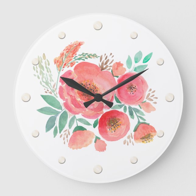 Watercolor flowers, bouquet . large clock (Front)