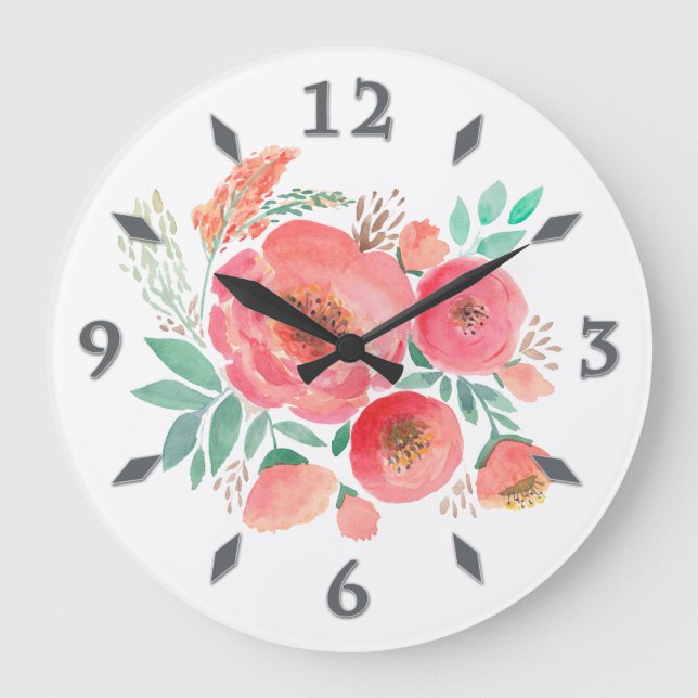 Watercolor flowers, bouquet . large clock (Front)