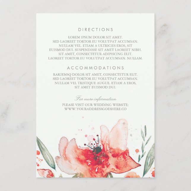 Watercolor Flowers Bouquet Wedding Details Enclosure Card (Front)
