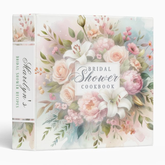Watercolor Flowers Bridal Shower Custom Binder (Front/Spine)