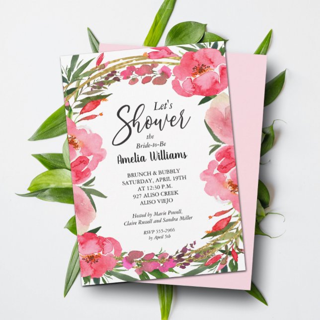 Watercolor Flowers Bridal Shower Invitation (Watercolor Pink Floral Bridal Shower Invitations -  INSTANT DOWNLOAD and/or PRINTED)