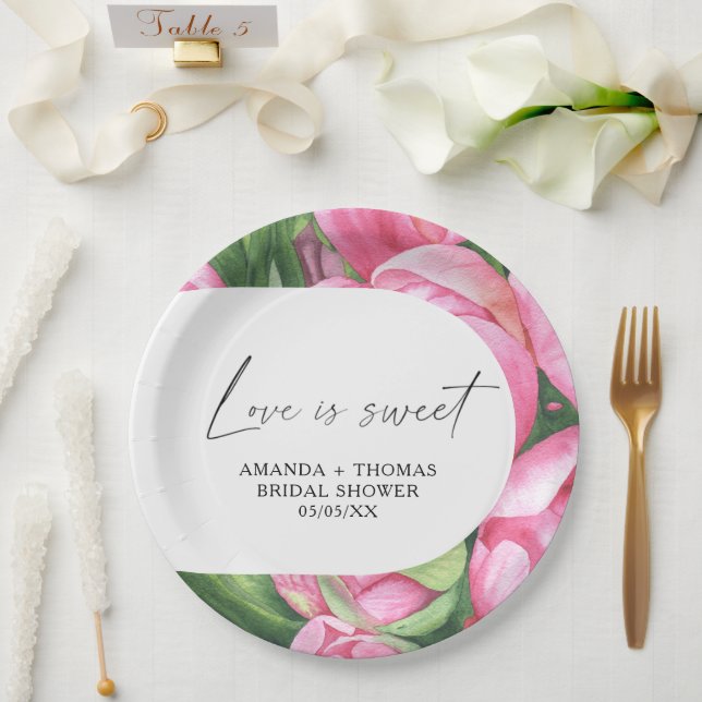 Watercolor flowers - Bridal shower Paper Plate (Wedding)