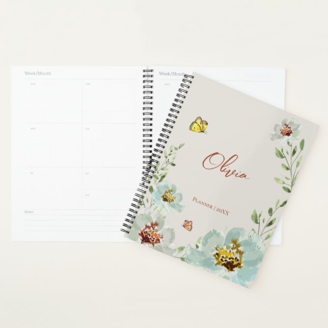 Watercolor Flowers butterflies Personalized Planner (Display)