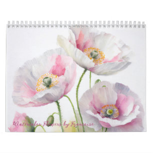 Watercolor flowers by Francoise 12 month Calendar