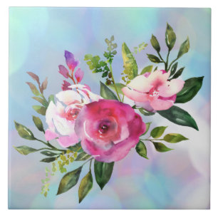 Watercolor Flowers Ceramic Tile