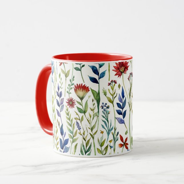 Watercolor Flowers Coffee Mug (Front Left)