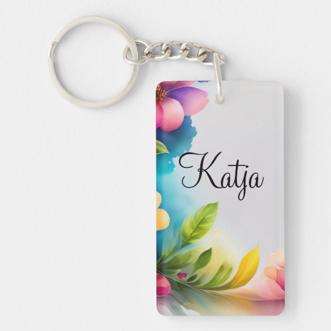 Watercolor flowers colorful keychain (Front)
