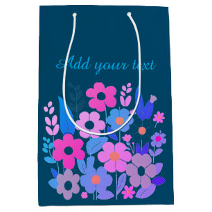 Watercolor flowers Custom text Medium Gift Bag