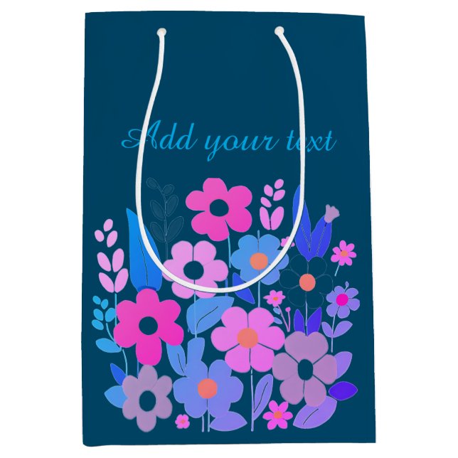 Watercolor flowers Custom text Medium Gift Bag (Front)