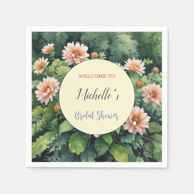 Watercolor Flowers Cute Bridal Shower  Napkin (Front)
