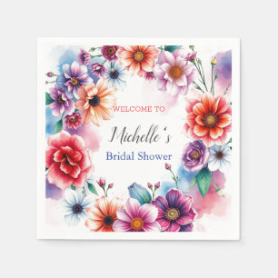 Watercolor Flowers Cute Bridal Shower  Napkin