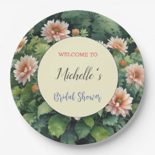 Watercolor Flowers Cute Bridal Shower  Paper Plate