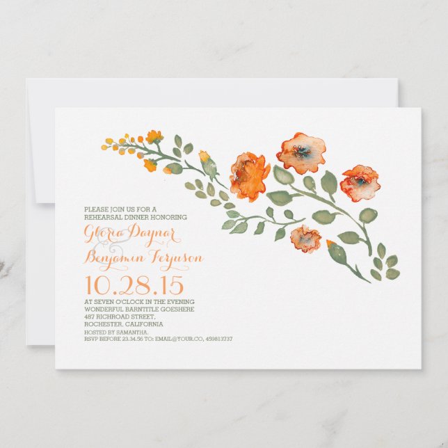 Watercolor flowers-cute floral rehearsal dinner invitation (Front)