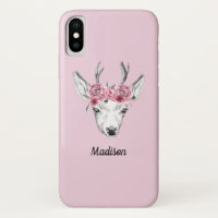 Watercolor Flowers Deer | Add Your Name