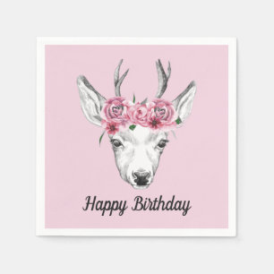 Watercolor Flowers Deer   Add Your Text Napkin