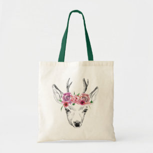 Watercolor Flowers Deer Tote Bag