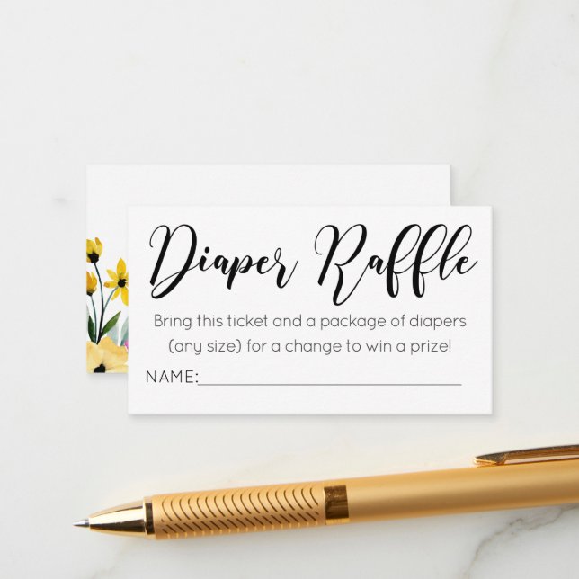 Watercolor Flowers Diaper Raffle Ticket Enclosure Card (Front/Back In Situ)