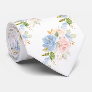 Watercolor Flowers Dusty Blue Dusty Pink Roses   Tie