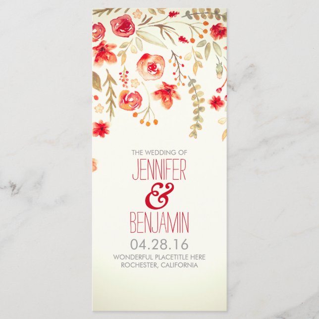 Watercolor Flowers Elegant Fall Wedding Programs (Front)