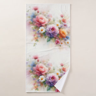 Watercolor Flowers Elegant Floral Art Template Bath Towel Set
