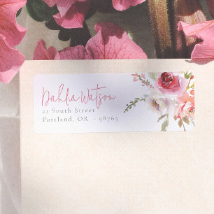 Watercolor Flowers Elegant Script Return Address