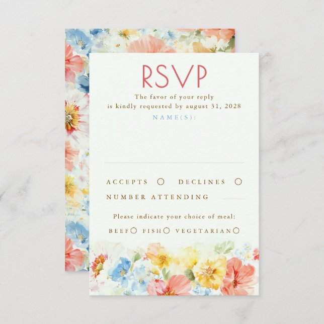Watercolor Flowers Elegant Wedding RSVP (Front/Back)