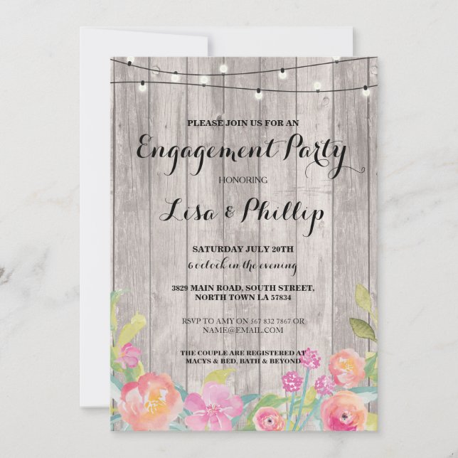 Watercolor Flowers Engagement Party Floral Invite (Front)