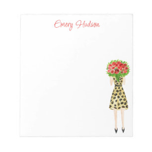 Watercolor Flowers Fashion Girl Notepad