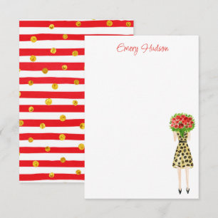 Watercolor Flowers Fashion Girl Thank You Card