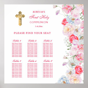Watercolor Flowers First Communion Seating Chart
