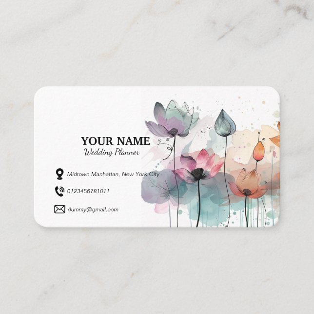 Watercolor Flowers Floral Business Card (Front)